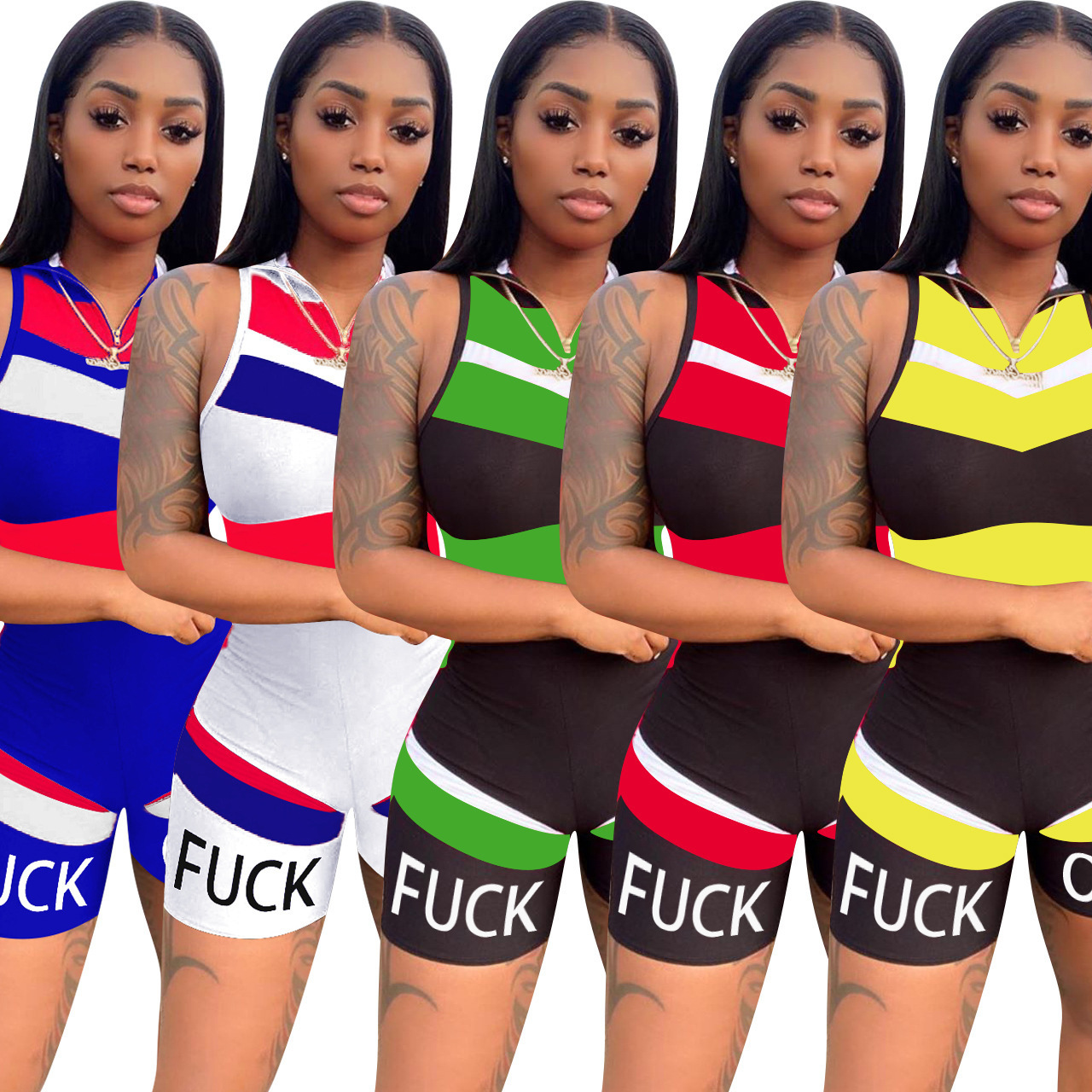 Women Zipper Sleeveless Sports Jumpsuit Hit Stripe Shorts Sportswear Ladies Sexy Women Rompers 618, Yellow
Women Zipper Sleeveless Sports Jumpsuit Hit Stripe Shorts Sportswear Ladies Sexy Women Rompers 618, Yellow