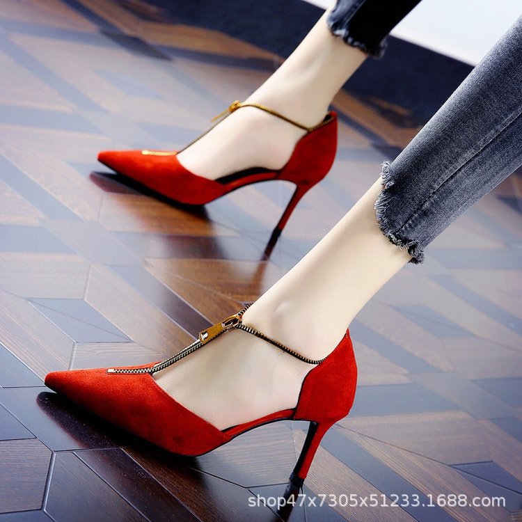 2020 spring new women's shoes pointed toe suede shallow mouth low top high heel stiletto zipper bag heel sandals, Black
2020 spring new women's shoes pointed toe suede shallow mouth low top high heel stiletto zipper bag heel sandals, Black