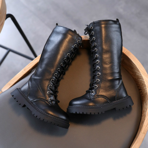 Children Martin Boots Kids Lace-up Martin Shoes Children High Top Rider Boots 2020 Solid Color Winter Shoes Hot Selling for Wholesale