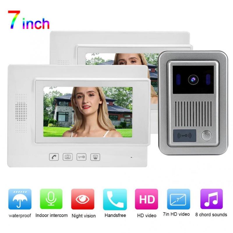 Zhudele 1V2 LCD 7in Video Door Phone Security Intercom ID Card Doorbell 100-240V