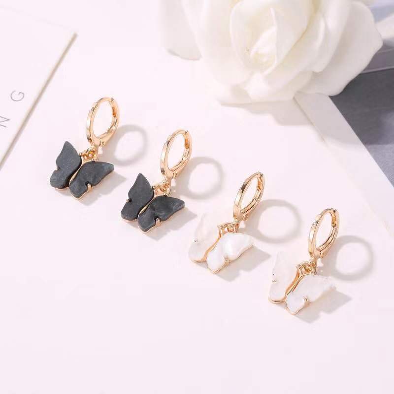 Fashion Candy Color Butterfly Earrings For Women Korean Insect Acrylic Charm Stud Earring Girls Indian Jewelry Wholesale