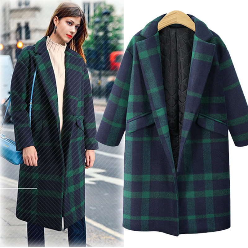 Women Autumn Winter Green Plaid Lapel Woollen Coat Trench Jacket Long Sleeve Loose Overcoat Female Outwear
Women Autumn Winter Green Plaid Lapel Woollen Coat Trench Jacket Long Sleeve Loose Overcoat Female Outwear