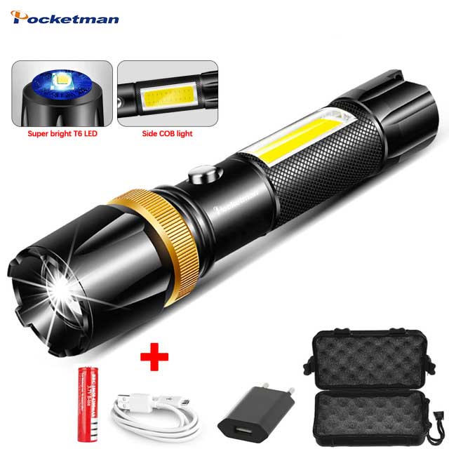 Flashlights Torches T6/L2 COB Camping Light 5 Switch Modes Linterna Zoomable Bicycle Use 18650 LED Ultra Bright Torch
Flashlights Torches T6/L2 COB Camping Light 5 Switch Modes Linterna Zoomable Bicycle Use 18650 LED Ultra Bright Torch