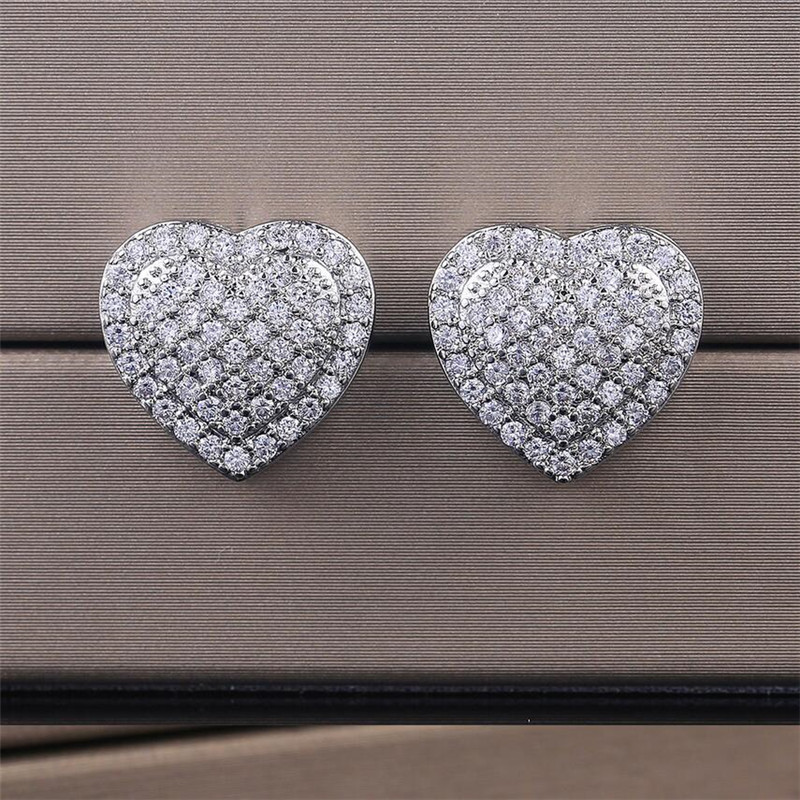 Sterg Sier Pave White Sapphire CZ Dia Heart Stud Earrings for Women - Party Jewelry Gift 4