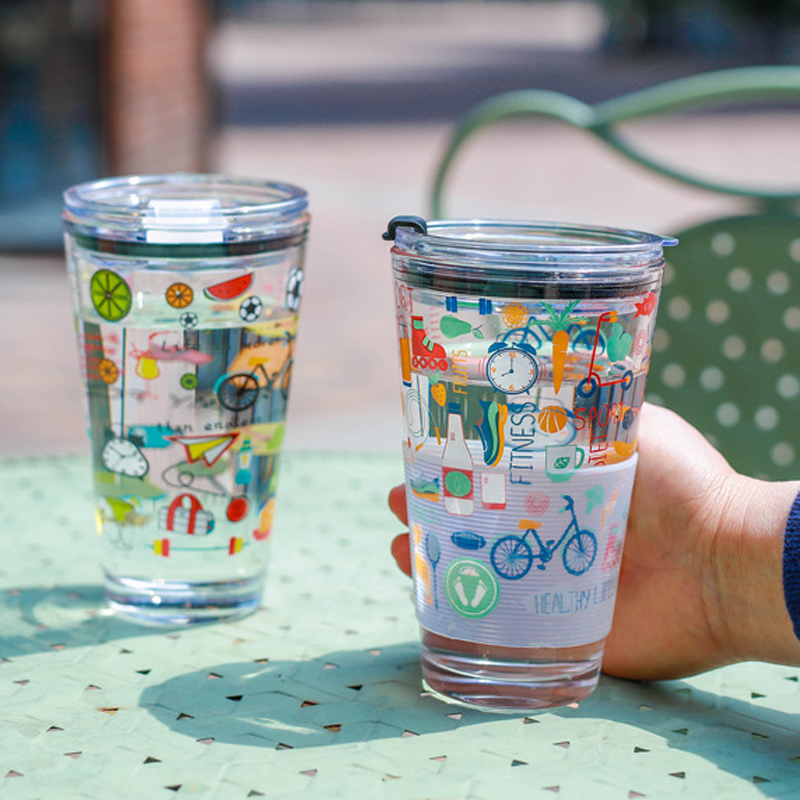 New 15oz Scale Glass Mug Oat Cartoon Print Drinking Cups Water Cup Milk Breakfast Cup Large Capacity Heat Resistant Scale Glass Mug