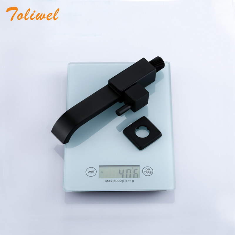 Bathroom Basin Faucet Wall Mounted Cold Water Faucet Bathtub Waterfall Spout Vessel Sink Mop Pool Tap Matte Black Square1