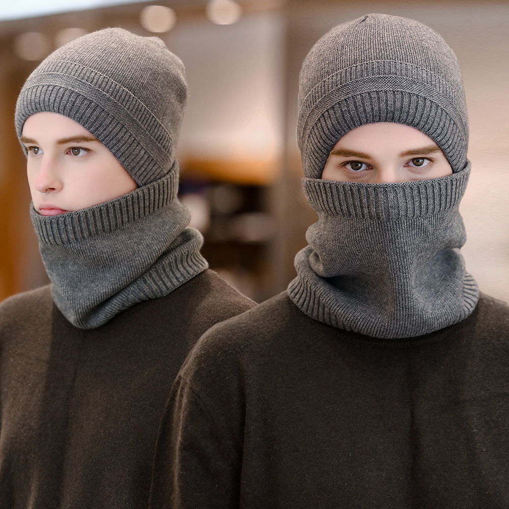 2-Pieces Balaclava Knitted Hat Scarf Caps Neck Warmer Winter Hat For Men Women Skullies Beanies Warm Fleece Caps