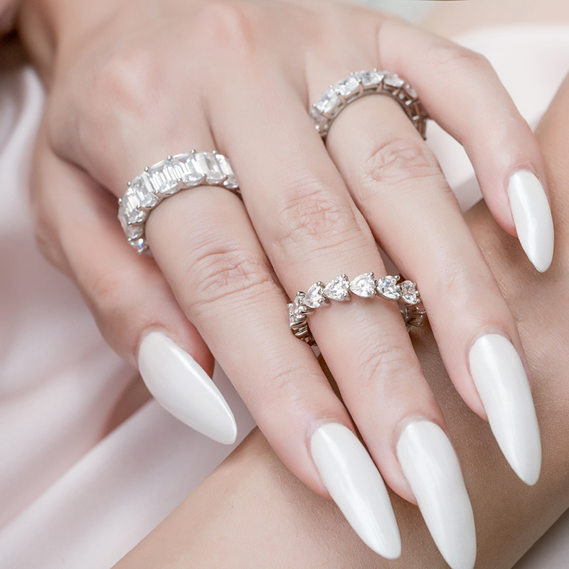 AINUOSHI 925 Sterling Silver 4mm Princess Cut Full Eternity Ring for Women Sona Simulated Diamond Engagement Wedding Band Ring T200905