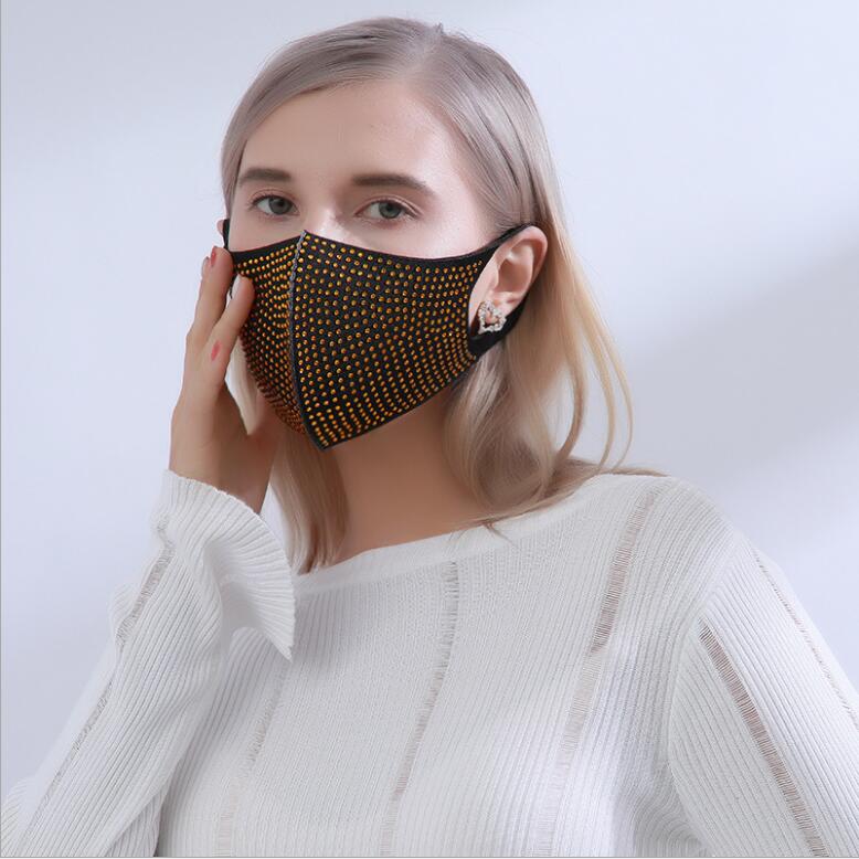 Full rhinestone 3D face mask fashion women girl shine diamond bling mouth covers anti dust windproof 5 colors