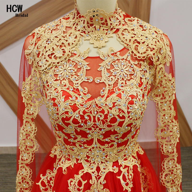 Long Red Prom Dresses With Gold Lace Sparkly Beaded Tulle A Line Arabic Prom Gowns With Cloak 2020 Custom Made Formal Dress Y200710
