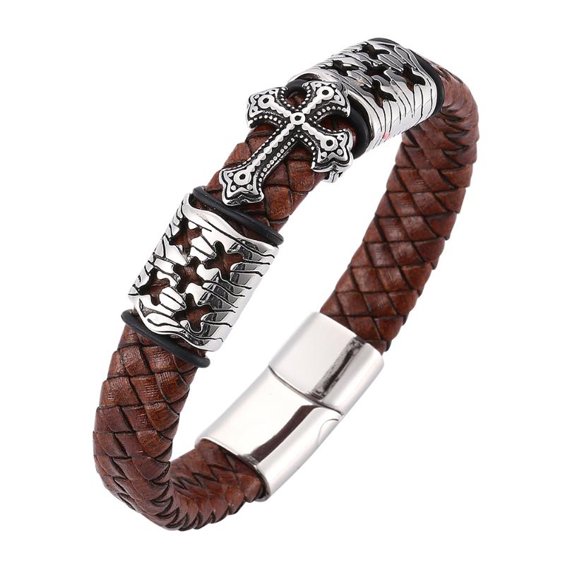 Retro cross business men's woven brown leather bracelet Stainless steel magnetic buckle creative simple charm bracelet 7-SP0081
Retro cross business men's woven brown leather bracelet Stainless steel magnetic buckle creative simple charm bracelet 7-SP0081