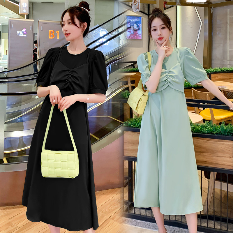 1136# Maternity Clothes Summer Short Sleeve Slimming False Two-piece Loose Stylish Dress for Pregnant Women Mom Dress, Green
1136# Maternity Clothes Summer Short Sleeve Slimming False Two-piece Loose Stylish Dress for Pregnant Women Mom Dress, Green