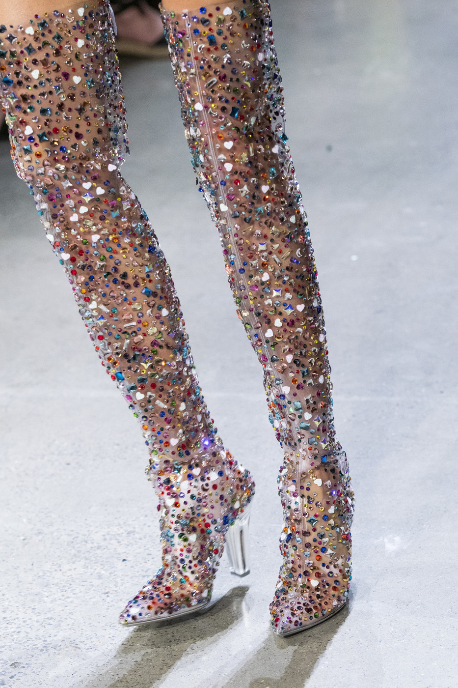 Abesire 2019 Newest Women Multi Color Glitter Square High Heels Over-the-knee Boots Ladies Pointed Toe Side Zipper Runway Shoes CX200821
