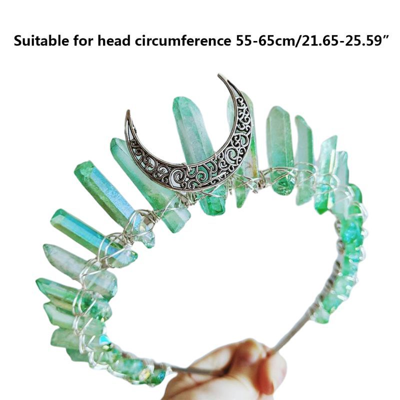 2020 Boho Vintage Witch Tiara Faux Raw Crystal Headband Alloy Moon Angel Aura Crown CX200819