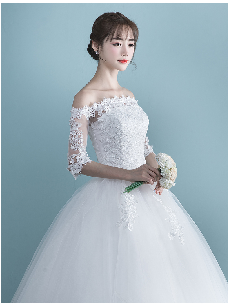 Vestidos Boat Neck Bride Married Dress Long Sleeve Simple Large Size Ball Gowns Tulle Wedding Dresses De Novia New Lace up