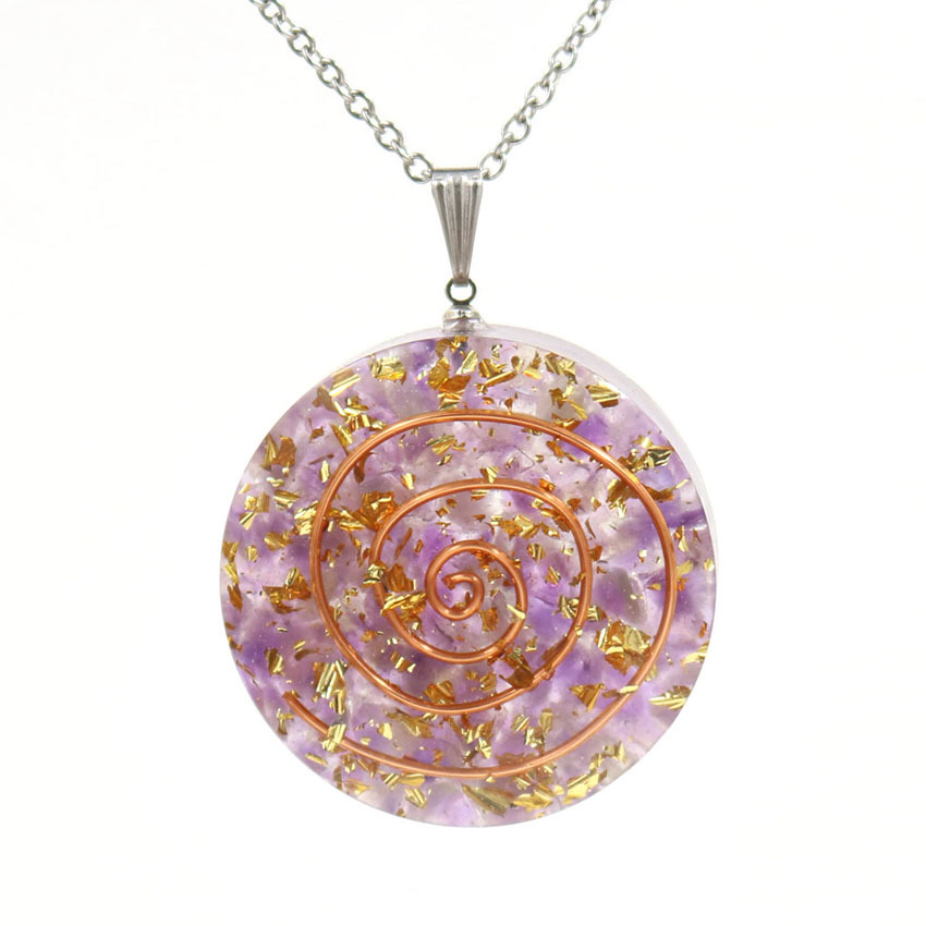 QIMOSHI Raw Quartz Round Coin Pendant Yoga chakra Necklace for Women Men Stone Crystal Circle Disc Pendants Jewelry