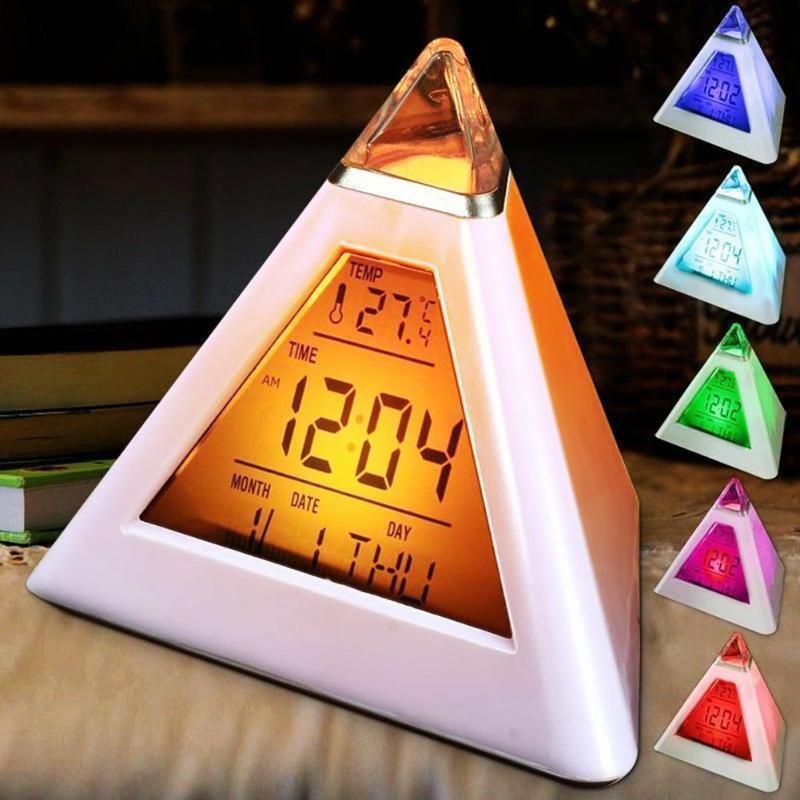 Table Clocks Triangled 7 Colors Changing LED Temperature Week Display Digital Alarm Clock Decor Room Bedside Desk
Table Clocks Triangled 7 Colors Changing LED Temperature Week Display Digital Alarm Clock Decor Room Bedside Desk