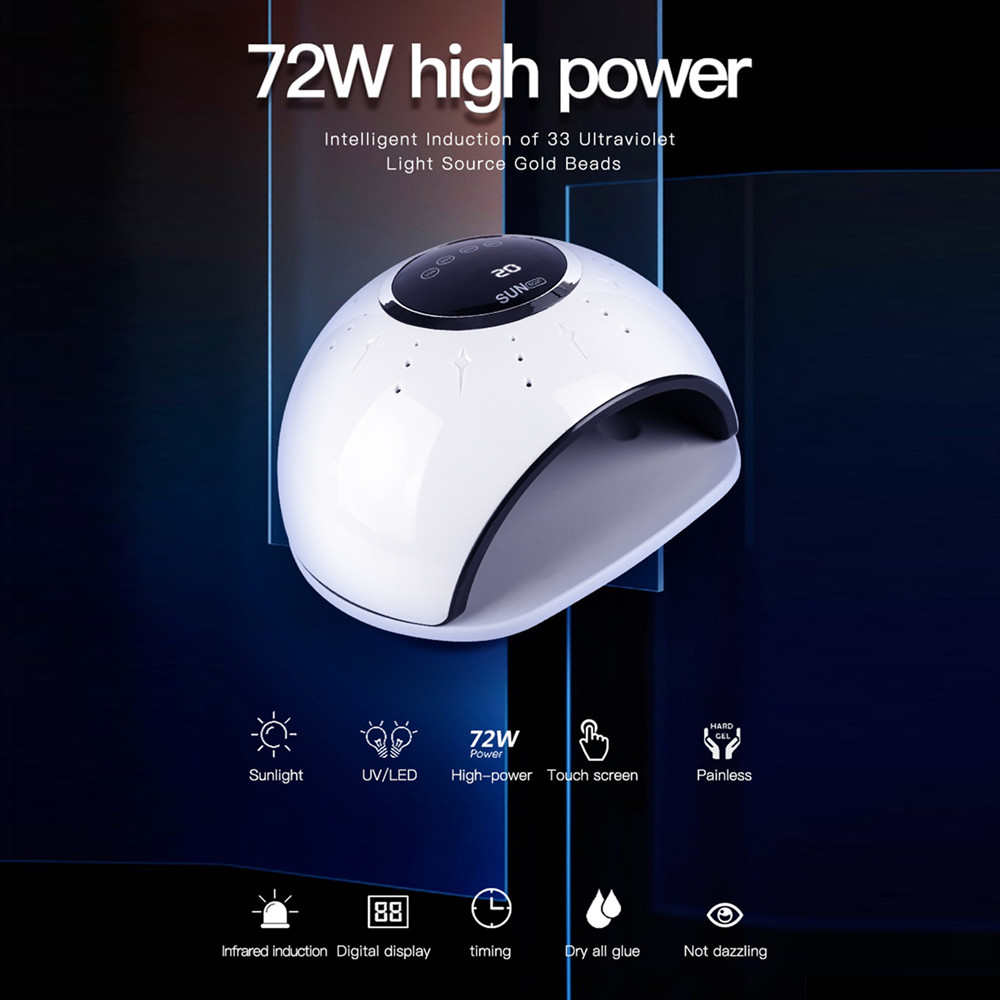 SUN BQ9T 72W UV LED Manicure Lamp Nail Dryer Fast Curing All Gels LCD Display Nail Salon Tools 10S 30S 60S 99S Two Hands Use