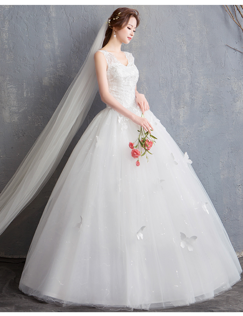 Cheap Tank Wedding Dress 2020 New Summer Sleeveless Bride Ball Gown V Neck Lace Gown Wed Dress 15 Robe De Mariage