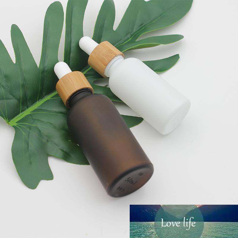 15ml 30ml 50ml Frosted Amber White Glass Dropper Bottle with Bamboo Cap 1oz Glass Bamboo Essential Oil Bottle