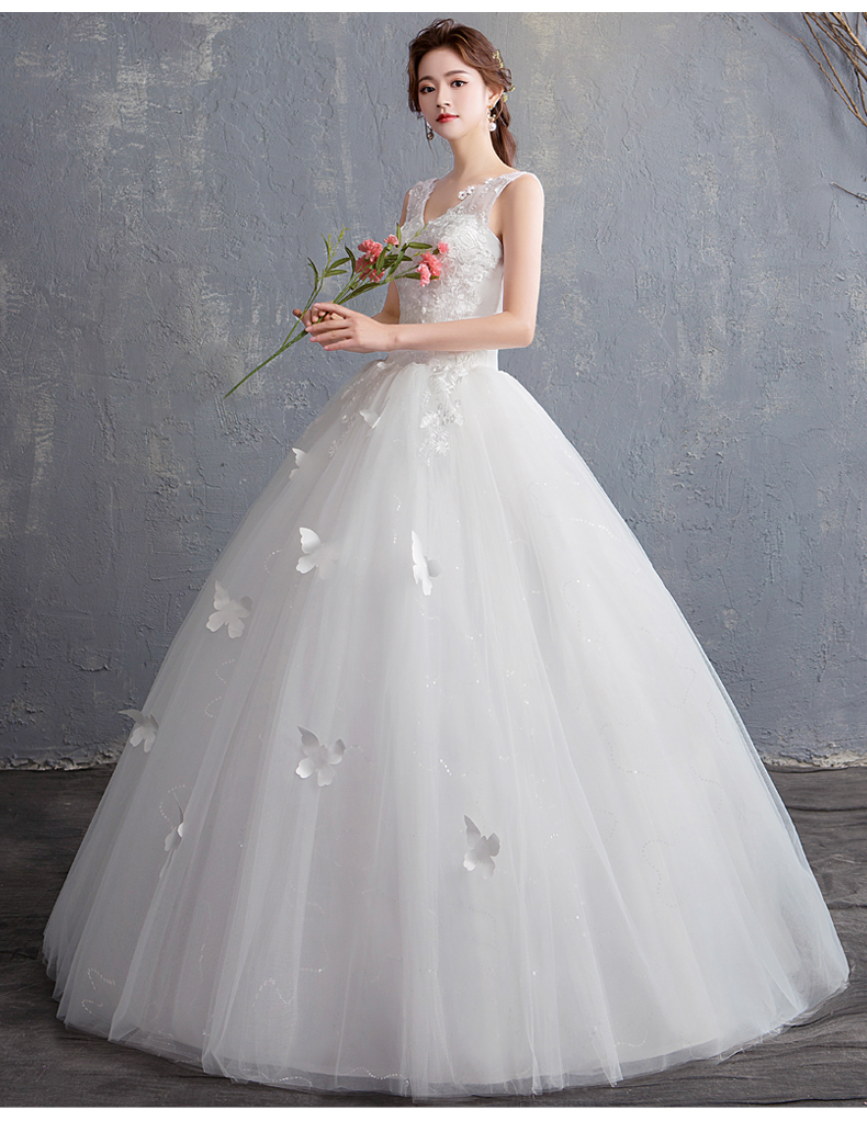 Cheap Tank Wedding Dress 2020 New Summer Sleeveless Bride Ball Gown V Neck Lace Gown Wed Dress 15 Robe De Mariage