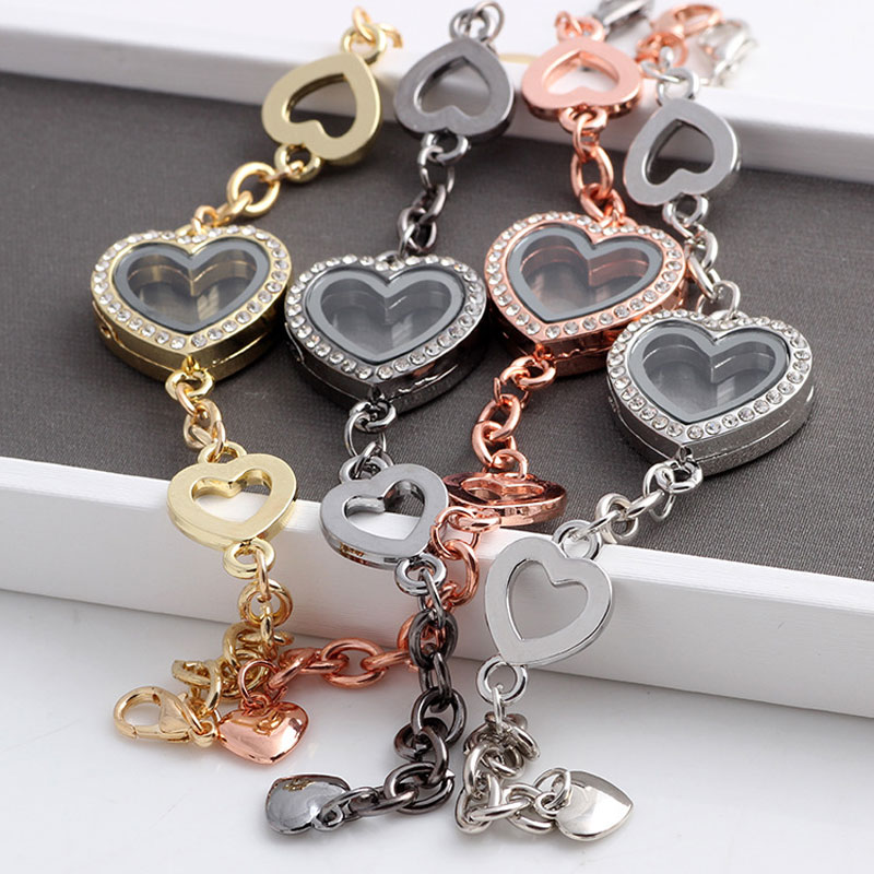 Iced Out Crystal Heart Shaped Living Memory Locket Link Chain Bracelet For Lovers Floating Charm Fashion Jewelry
Iced Out Crystal Heart Shaped Living Memory Locket Link Chain Bracelet For Lovers Floating Charm Fashion Jewelry
