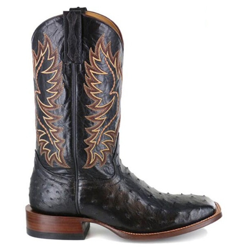 Classic Equestrian Motifs on Modern Leather Unisex Boots  Comfortable Square Heel Cowboy Shoes