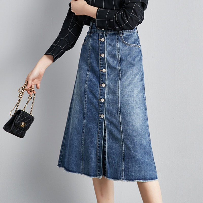 Autumn A-Line Office Lady Mid-Calf Skirt 2020 High Waist Single Breasted Elegant Tassel Denim Skirt For Women Faldas Mujer, Blue
Autumn A-Line Office Lady Mid-Calf Skirt 2020 High Waist Single Breasted Elegant Tassel Denim Skirt For Women Faldas Mujer, Blue