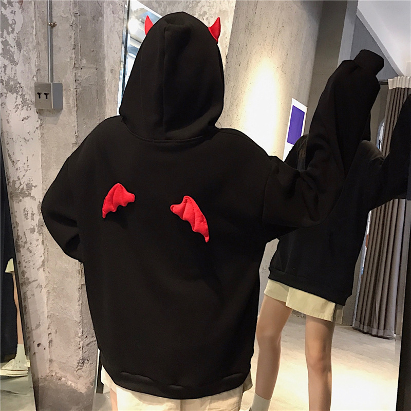 WEPBEL Hoodie with Ears Women Devil Cartoon Wings Hooded Pullover Hoodies Full Sleeve Fashion Spring Top Sweatshirt MX200812