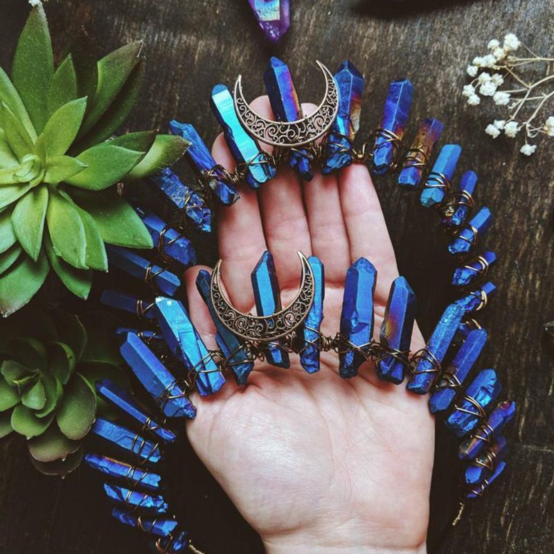 2020 Boho Vintage Witch Tiara Faux Raw Crystal Headband Alloy Moon Angel Aura Crown CX200819