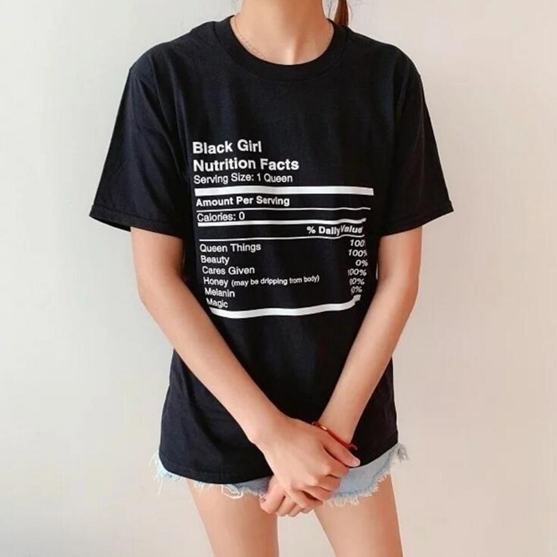 Black Girl Nutrition Facts Shirts Queen Beauty T-shirt Fashion Fashion Girl Girl Power Tees Coton Cotton Femmes Tops Drop Ship Ship