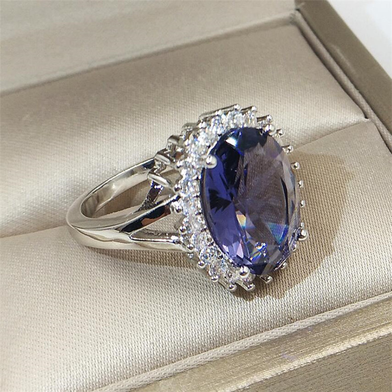 Chouchong Top Sell New Fine Jewelry Sterling Sier Oval Cut Blue Sapphire CZ Dia Gemstones Eternity Birthstone Women Wedding Ring