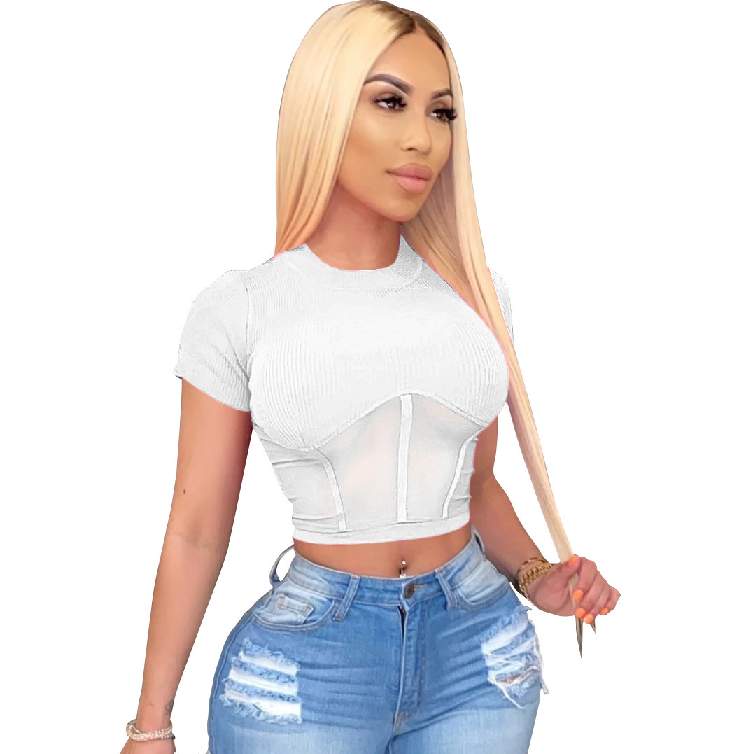 Women Designers Clothes 2023 blouses Summer Sexy Hollow Short Sleeve Tight Top T-shirt Crew Neck Tops For