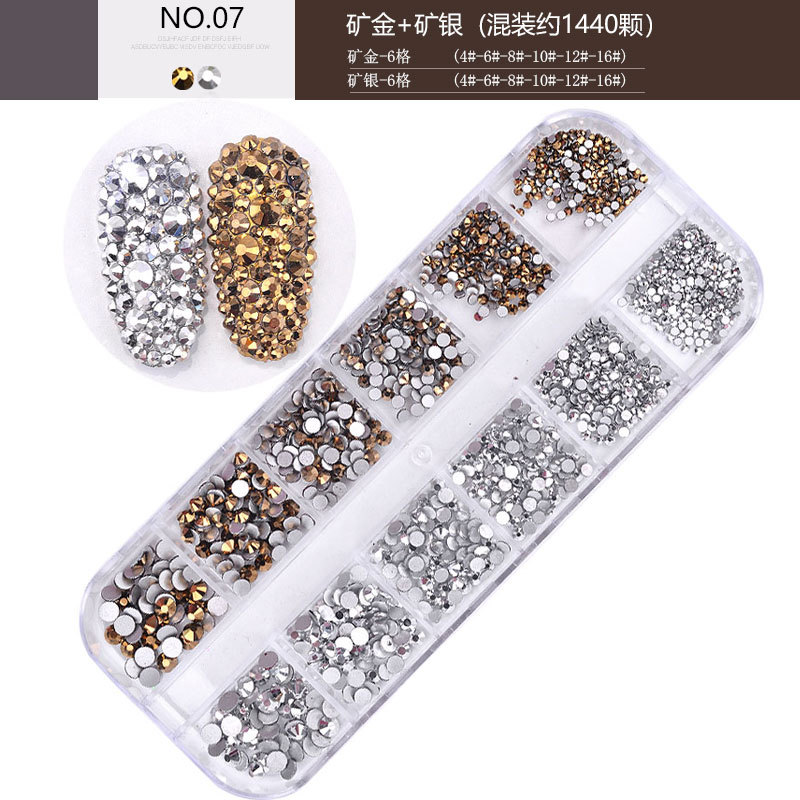2 colors 12 Grid 1440pcs AB crystal flat back rhinestone diamond gem 3D glitter nail art decoration for Nails Accessories