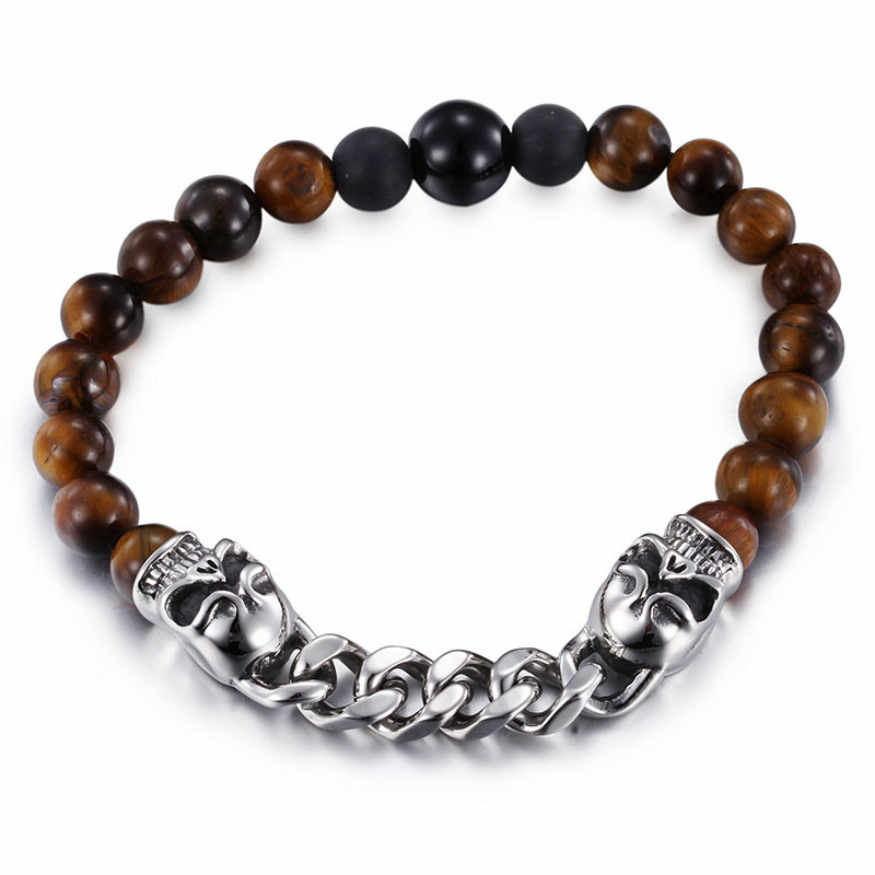 Punk Jewelry Stainless Steel Link ChainSkull Charm Bracelet Imitation Tiger Eyes Beaded Bracelet For Men Party Accessories 
Punk Jewelry Stainless Steel Link ChainSkull Charm Bracelet Imitation Tiger Eyes Beaded Bracelet For Men Party Accessories