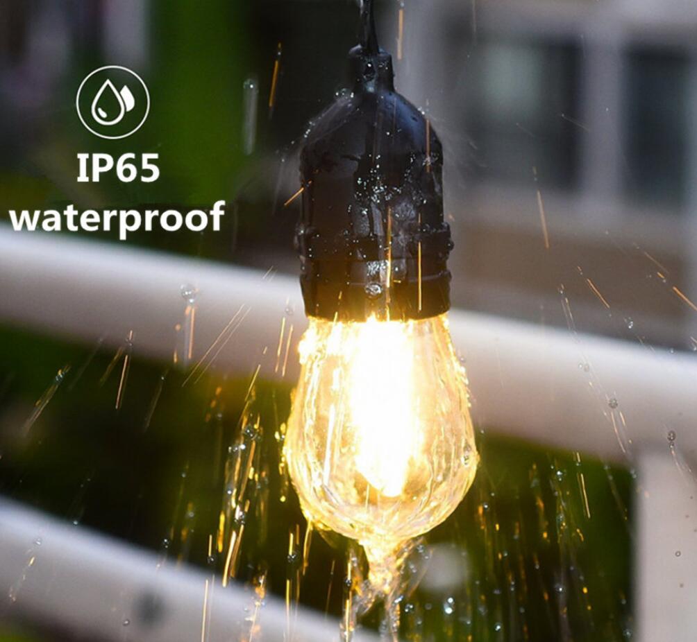 IP65 15M LED S14 String Lights Waterproof E27 Warm LED Retro Edison Filament Bulb Outdoor Street Garden Patio Holiday Lighting
