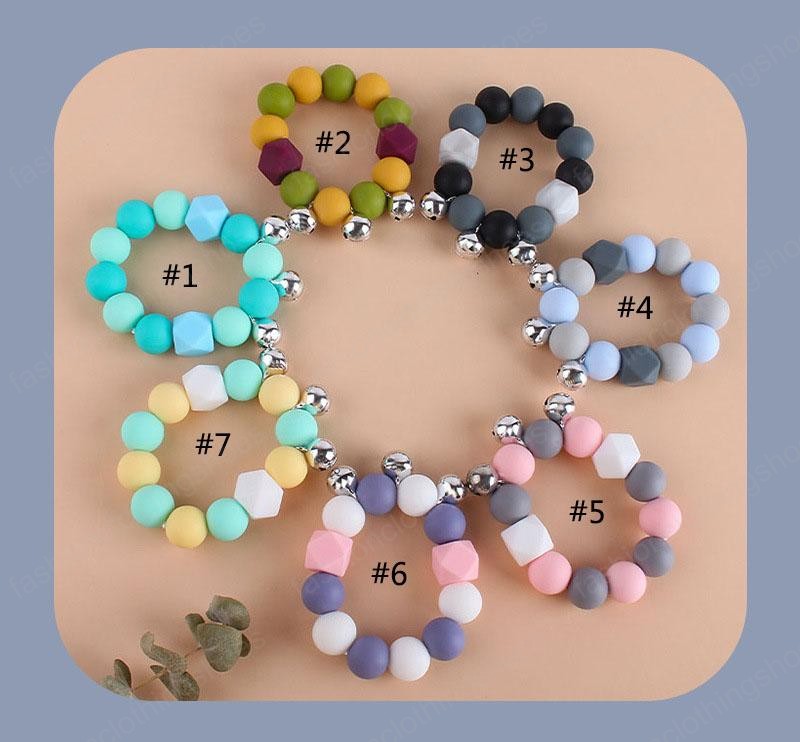 Baby Bell Toy Teethers Toddlers Boy Girls Bell Silicone Bead Teething Bracelet Baby Teething Stick