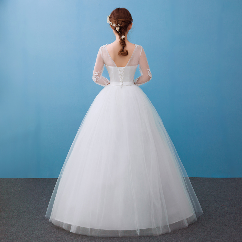 100% Real Photo Red White Three Quarter Sleeve 2020 Arrive Korean Style Ball Gown Fashion Lace Wedding Dress Elegant Princess GZ