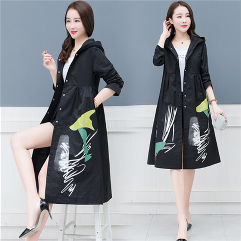 2020 Spring Autumn New Women Trench Coat Women Single-breasted Print Hooded Windbreaker Female Outerwear manteau femme hiver 3XL, Black 
2020 Spring Autumn New Women Trench Coat Women Single-breasted Print Hooded Windbreaker Female Outerwear manteau femme hiver 3XL, Black