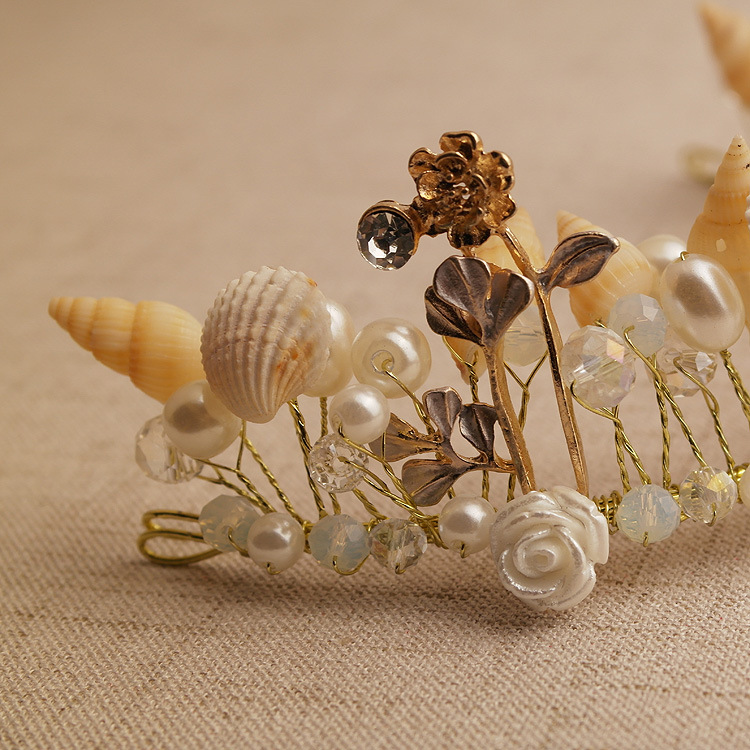 Bridal Headpieces Wedding Crowns Beach Wedding Headdress Shell Crown Wedding Accessories Pearl Conch Shell Beaded Tiara