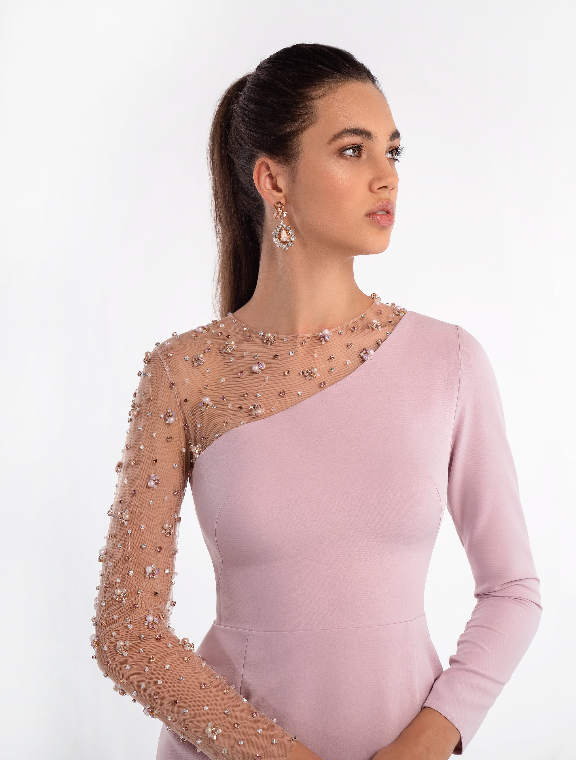 Prom Dresses 2020 Beaded Tulle and Satin Elegant Evening Dresses Long Sleeves Sheath Prom Dresses Vintage Formal Party Robe De Soiree
