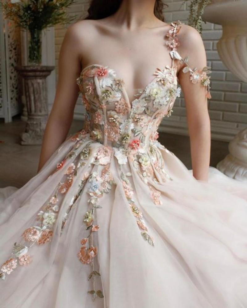 One Shoulder 3D Floral Long A-Line Tulle Prom Dresses Sexy Junior Special Dress Lace Applique Beaded Split Floor Length Formal Party Evening
