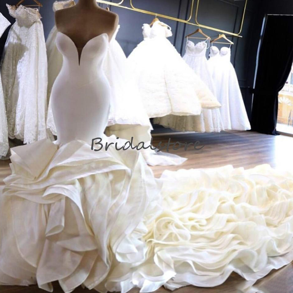Cascading Ruffles Cream Mermaid Wedding Dress Nigerian African Sweetheart Country Bridal Dresses Church Long Train 2021 Plus Size robes de mariée, Gold 
Cascading Ruffles Cream Mermaid Wedding Dress Nigerian African Sweetheart Country Bridal Dresses Church Long Train 2021 Plus Size robes de mariée, Gold