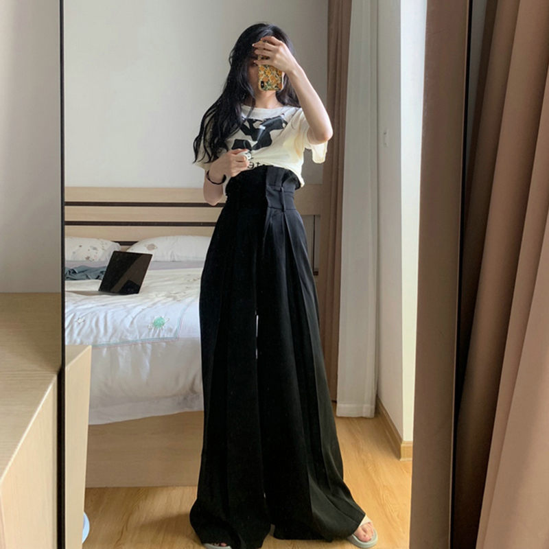 VGH Elegant Streetwear Style Women Full Length Pant High Waist Loose Ruffles Pleated Wide Leg Pants For Female Fashion Clothing CX200812