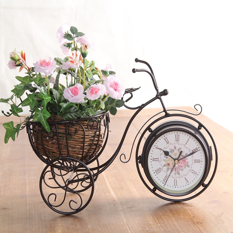 Fashion creative large iron art bicycle seat clock modern quartz clock rural double-sided mute living room LB33008