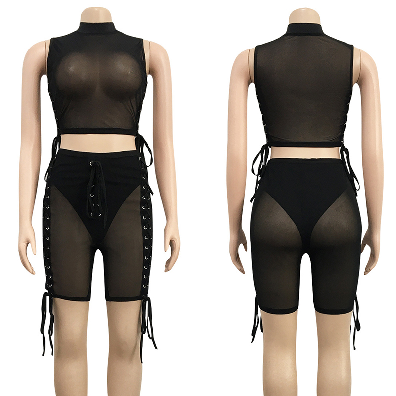 Sheer Mesh Sexy Two Piece Set Women Clothing Sets Summer Crop Top Biker Shorts Festival Bodycon 2 Piece Club Outfits for Women17236005