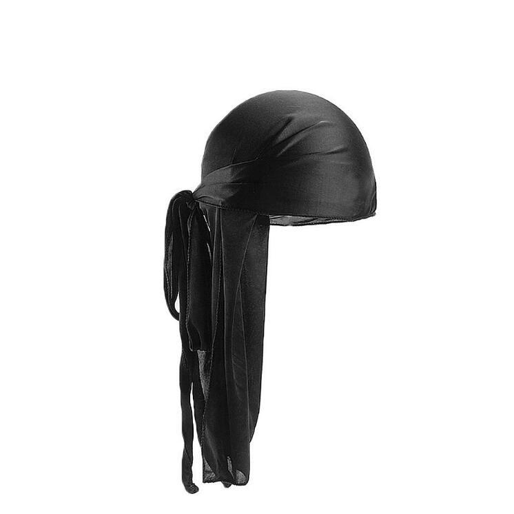 New Unisex Long Silk Satin Breathable Turban Hat Wigs Doo Durag Biker Headwrap Chemo Cap Pirate Hat Men Hair Accessories GD584