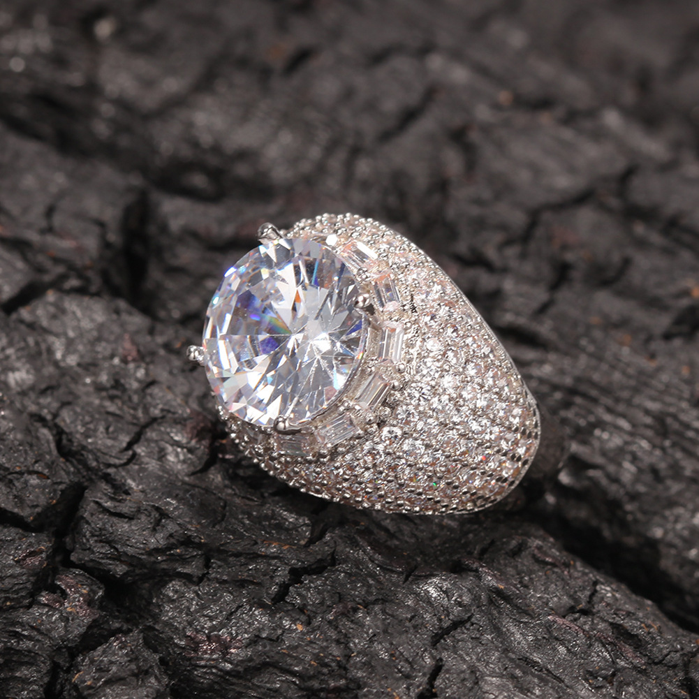 Men's Hip Hop Diamond Stone Rings 18k Real Gold Plated Bling Cubic Zircon Finger Ring Jewelry Gift