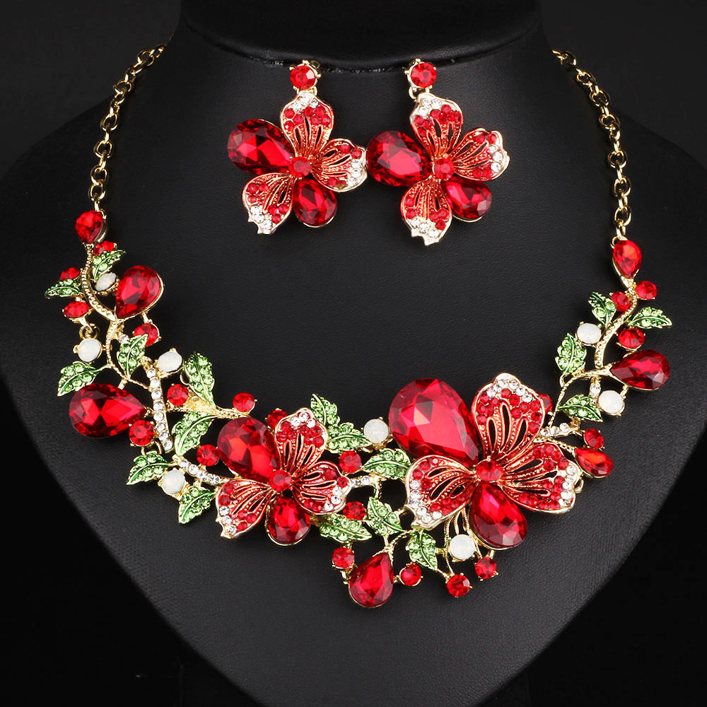 Fashion Wedding Jewelry Color Crystal Rhinestones Necklace Earrings set for Women Dubai Bridal Jewelry sets CX200813