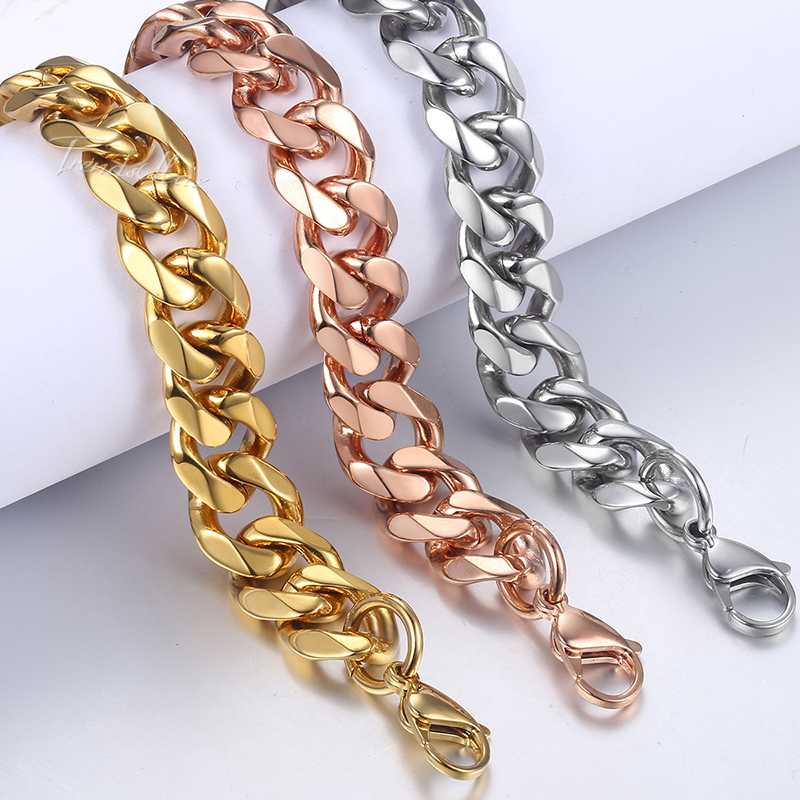 Bracelets For Men Rose Gold Silver Color Curb Cuban Link Chain Stainless Steel Bracelet Mens Jewelry Gifts 14mm HKBM25
Bracelets For Men Rose Gold Silver Color Curb Cuban Link Chain Stainless Steel Bracelet Mens Jewelry Gifts 14mm HKBM25